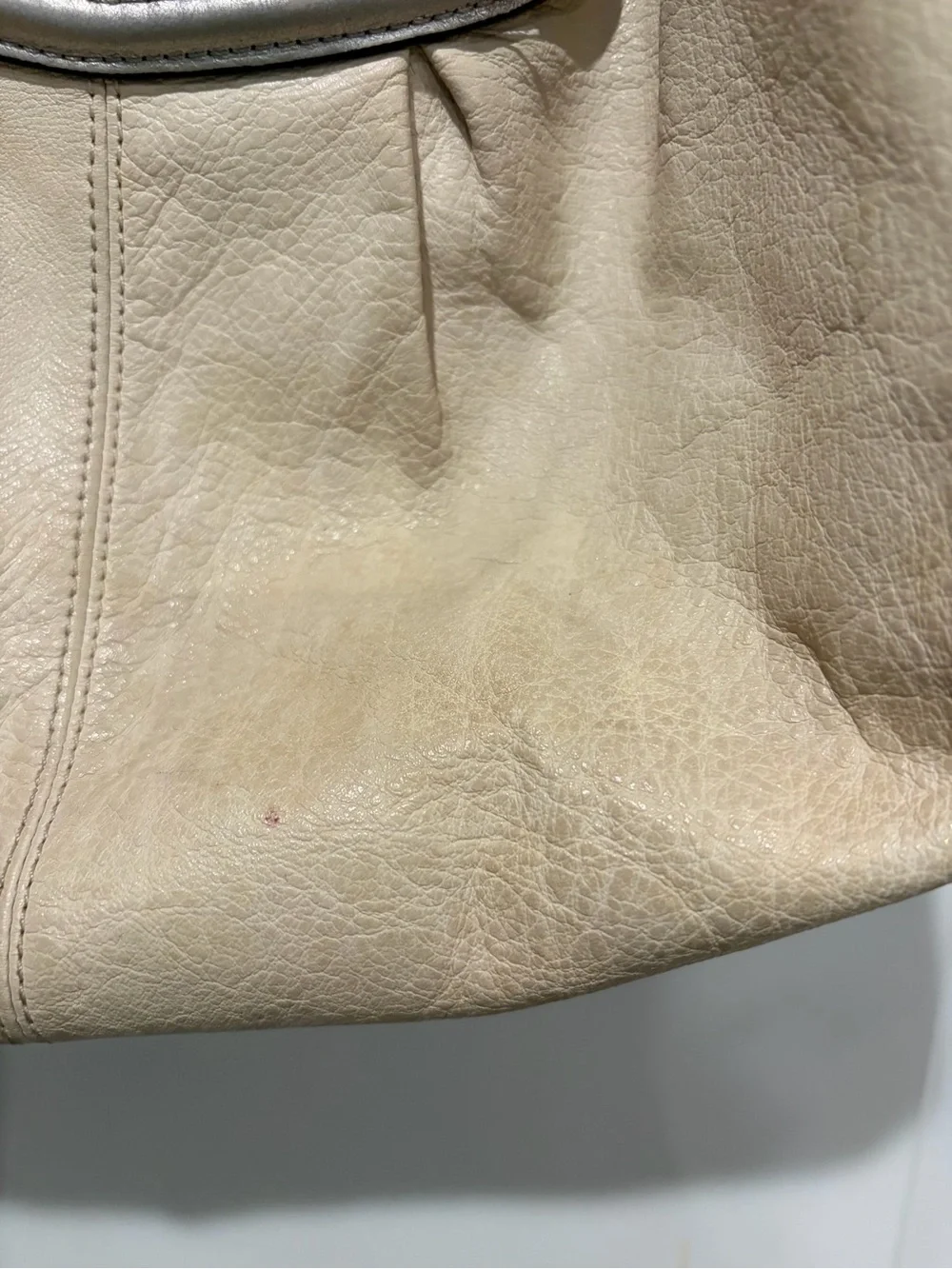 Coach Ashley Cream Leather Hobo with Metallic Trim and Dark Handles